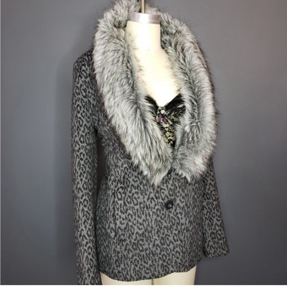 Original Frenchi brand leopard animal print faux fur blazer coat jacket size M - Picture 1 of 12